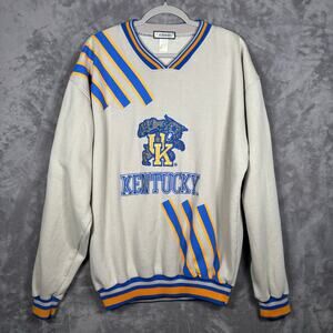 Vintage Kentucky Wildcats Conic V-Neck Sweater Beige Blue Gold Faded Tag L/XL